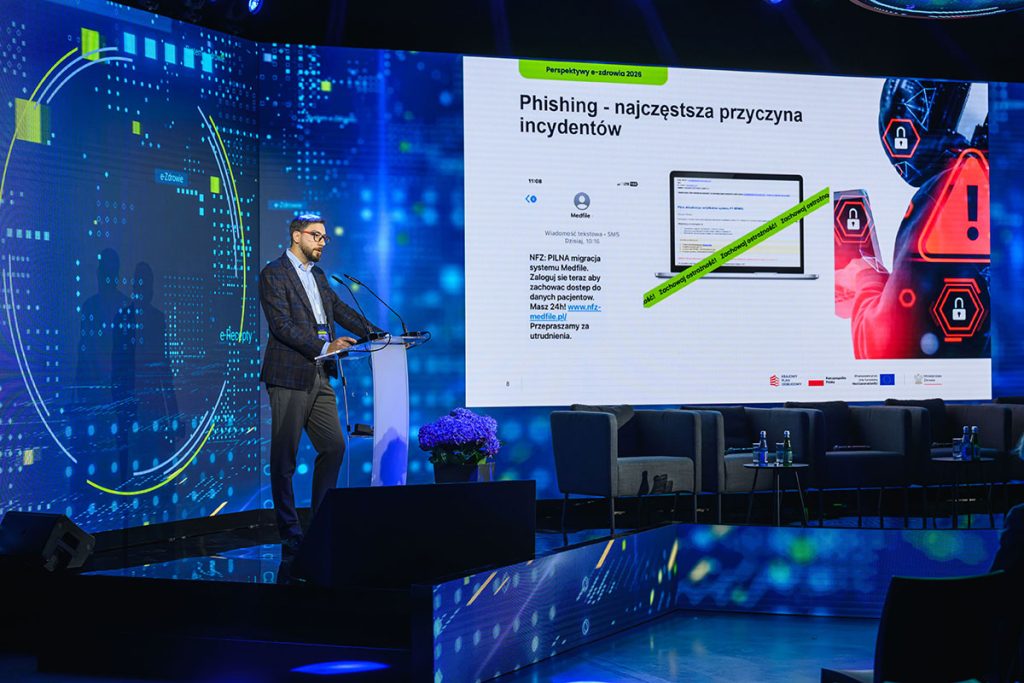 Wystąpienie Rafała Lityńskiego, slajd Phishing - najczęstsza przyczyna incydentów